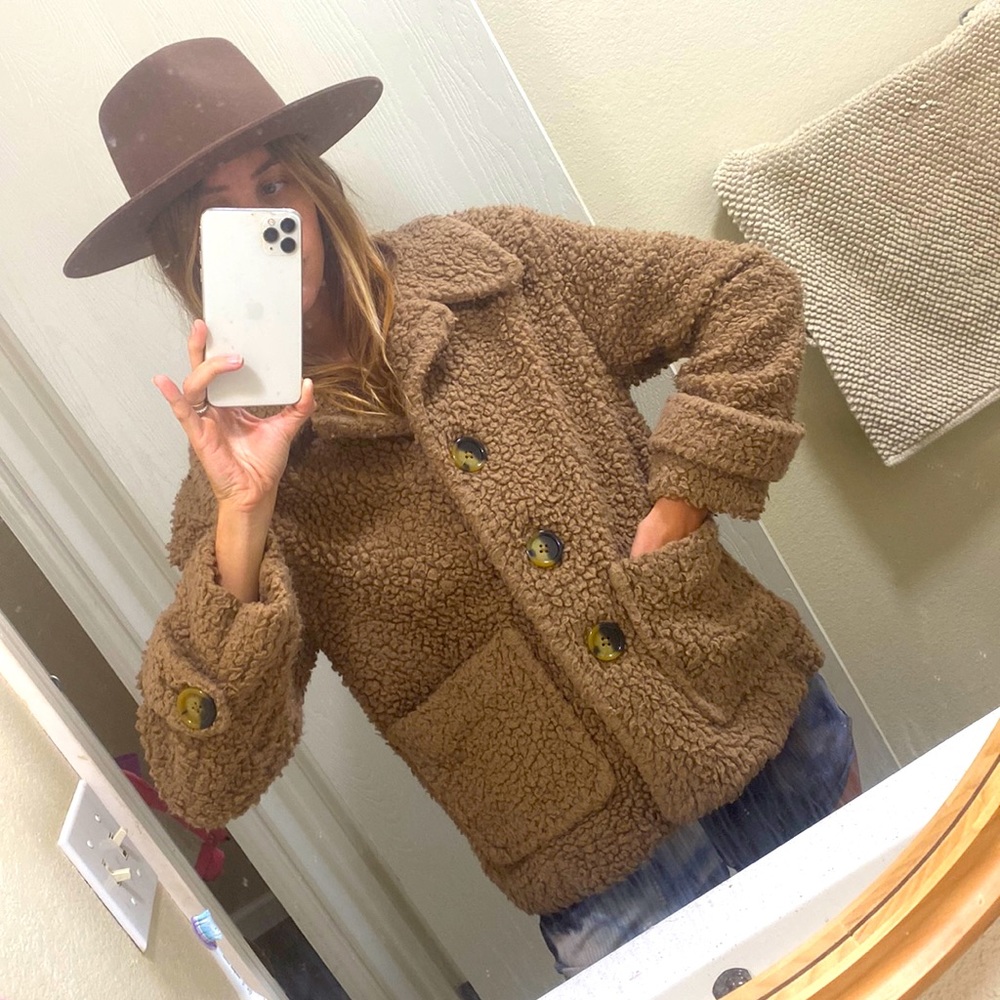 Free people brown teddy jacket xs